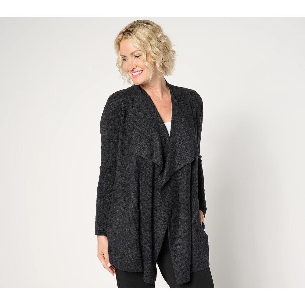 NWT~BAREFOOT DREAMS Ribbed Island Wrap Black Cardigan Sweater Petite Small $125